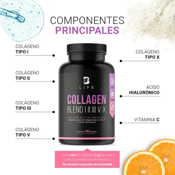 Mezcla De Colágenos Tipo I, II, III, V Y X 180 Cáps. B Life