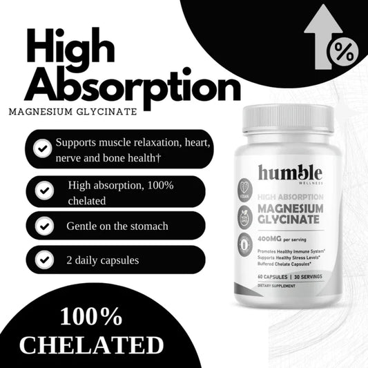 Humble Wellness, Glicinato de Magnesio de Alta Absorción 400mg (60 cápsulas)