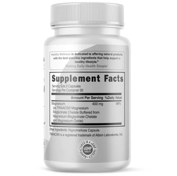 Humble Wellness, Glicinato de Magnesio de Alta Absorción 400mg (60 cápsulas)