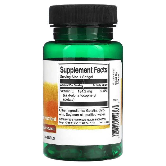 Swanson, Vitamina E 200 UI 134.2 mg (100 Softgels)
